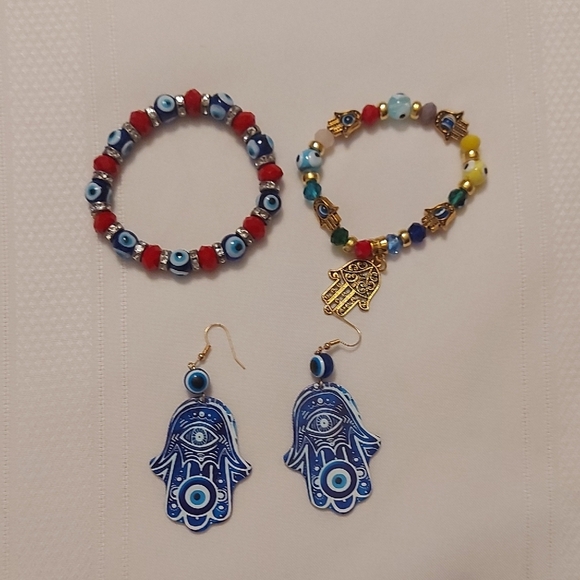 Multicolor Hamsa Bracelet and Earring Set - Picture 1 of 4